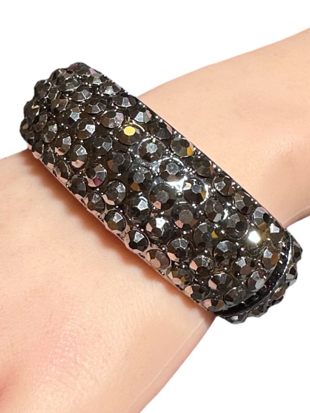 Clamper Hinged Bangle Bracelet Simulated Black Diamond Womens Costume Jewelry